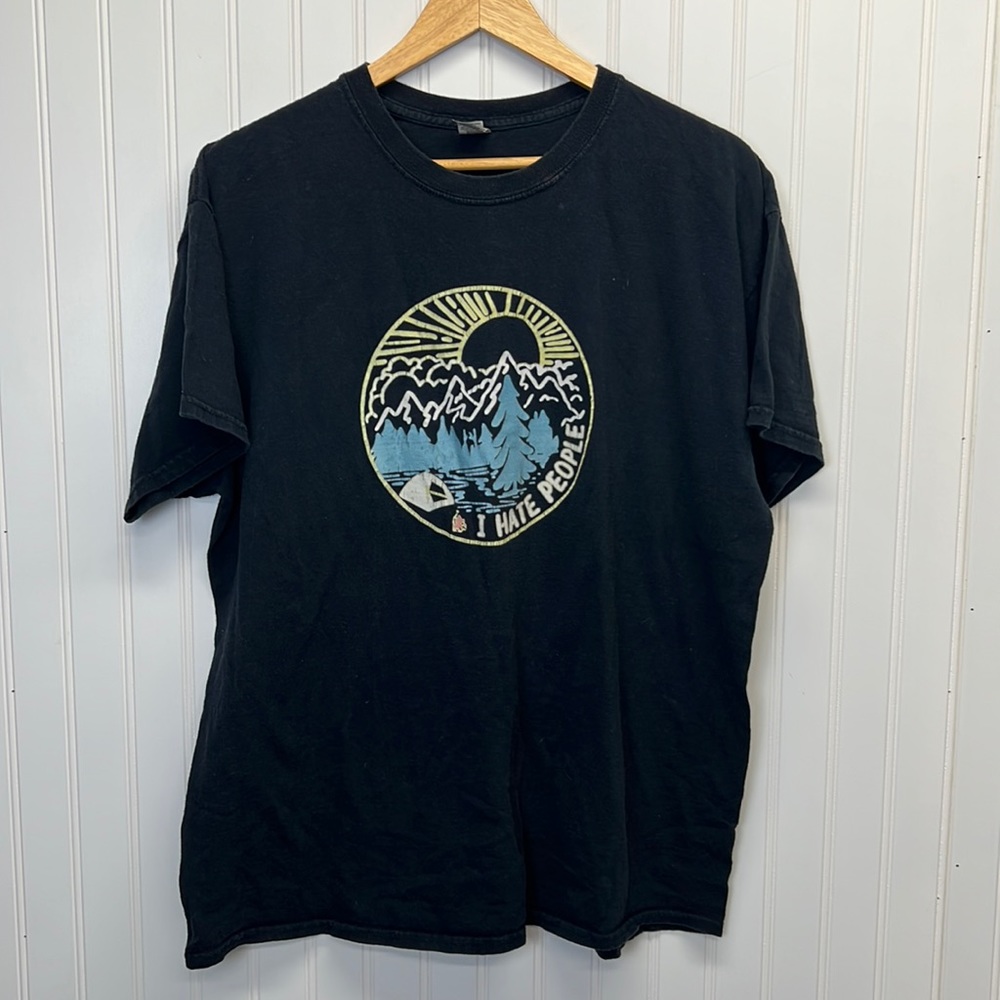 I Hate‎ People-Camping  Mountain Sunrise Black T-Shirt Sz XL